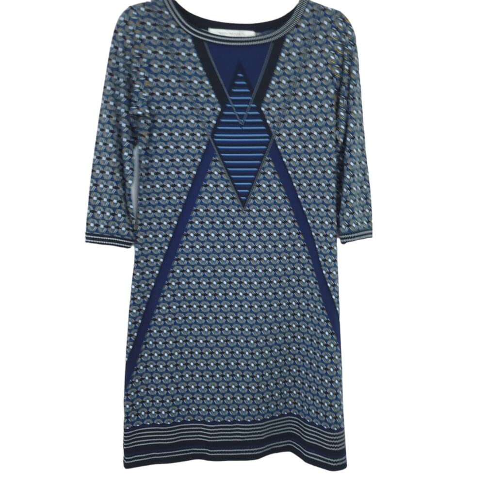Max Studio Abstract Print Dress XS, 3/4 Sleeves, Stretchy, Blue Casual Dress